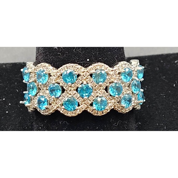 Large JTV Blue Topaz and Silver Cocktail Ring - Picture 1 of 5